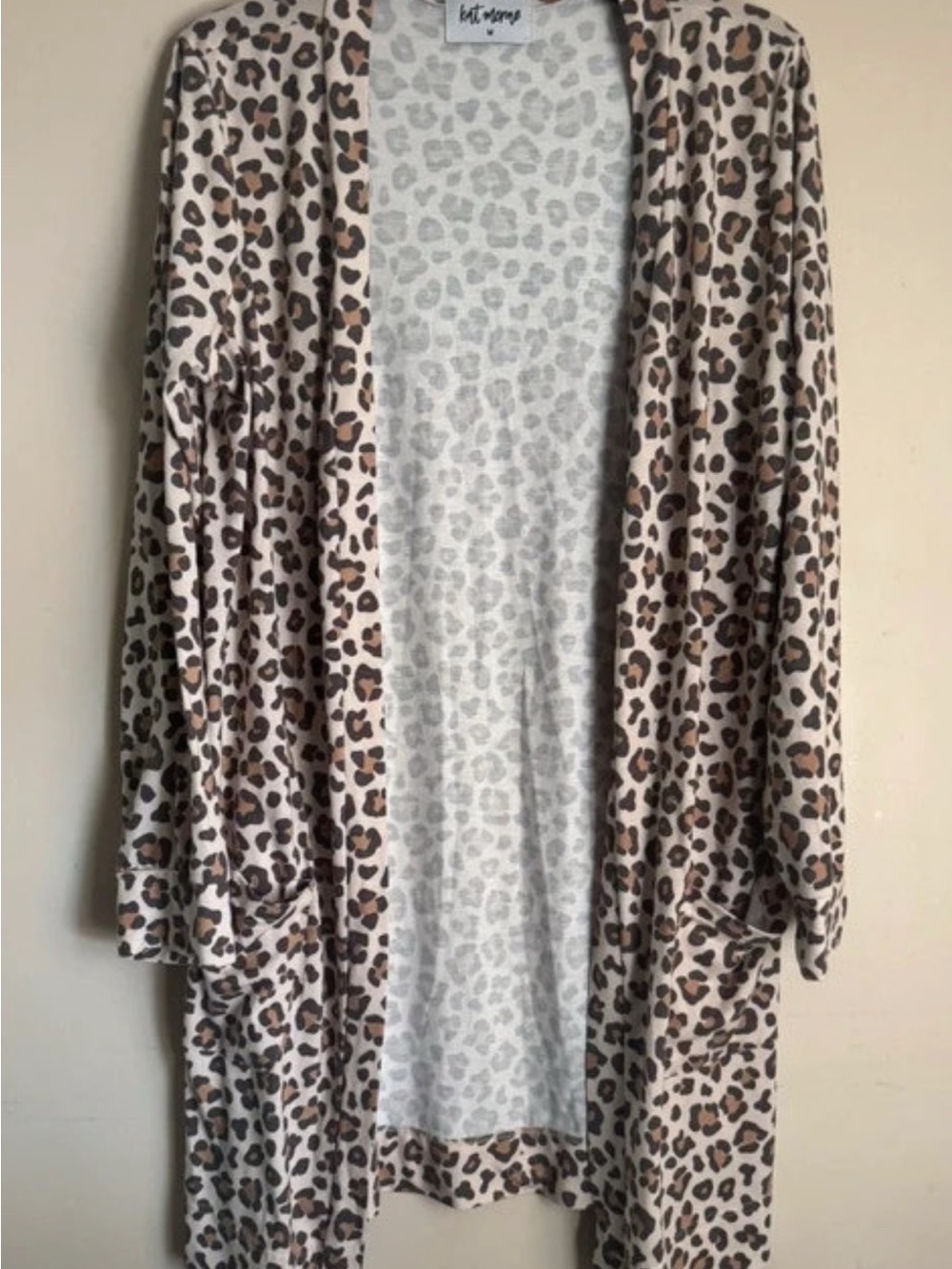Leopard Print Open Front cotton Cardigan - Beige Brown